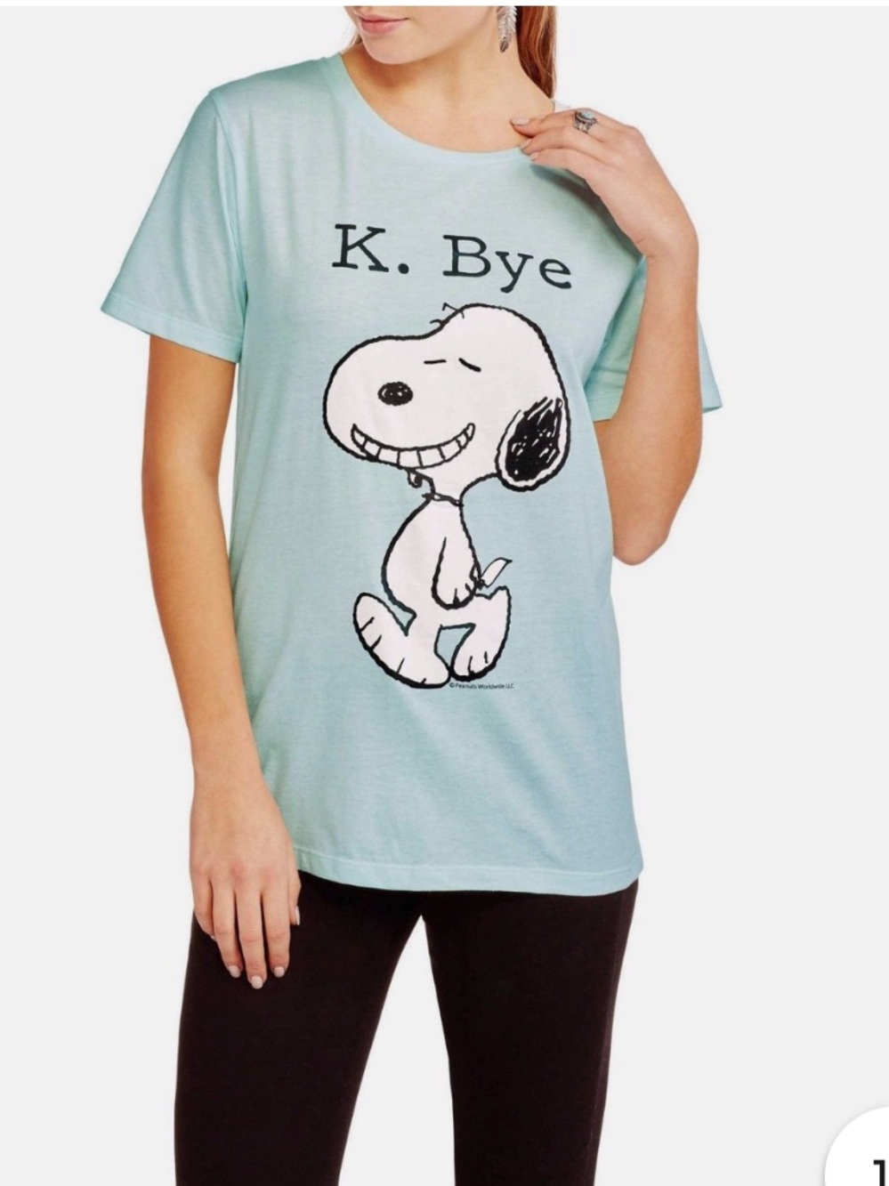Peanuts Light Mint Tee with Gray Print Woman’s Junior